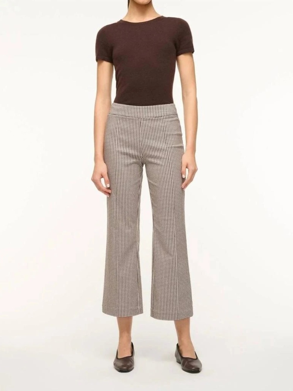 NWT Staud knack pant in dark chocolate micro check